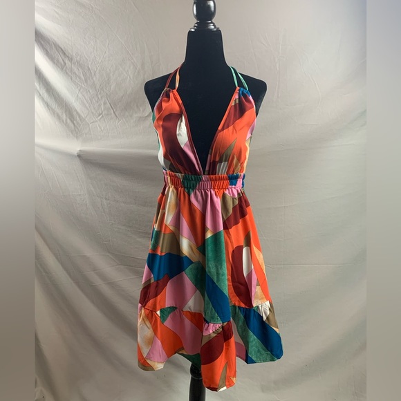Multicolour Backless Ruffle Hem Halter Dress - Picture 5 of 8